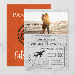 Orange California Passport Wedding Invitation