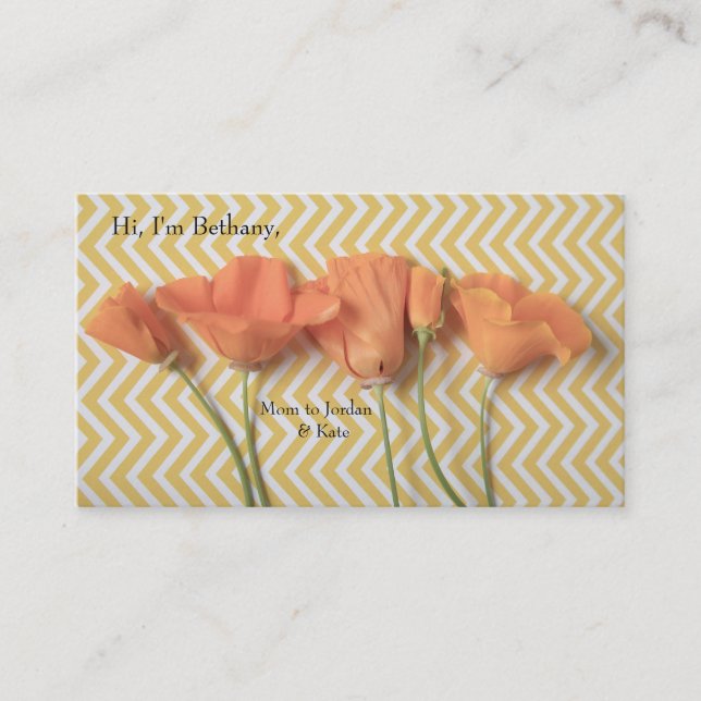 Orange California poppies on chevron surface Business Card (Front)