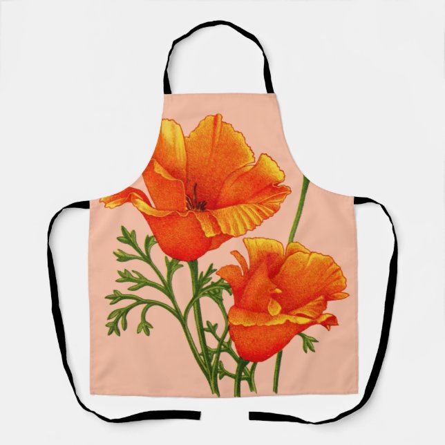 orange California poppies print Apron (Front)