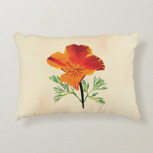Orange California Poppy Decorative Cushion (Front)