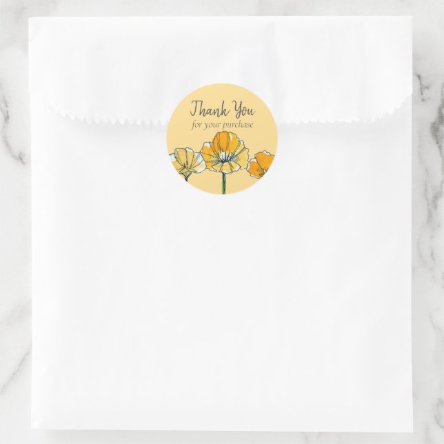 Orange California Poppy Flower Thank You Classic Round Sticker (Bag)