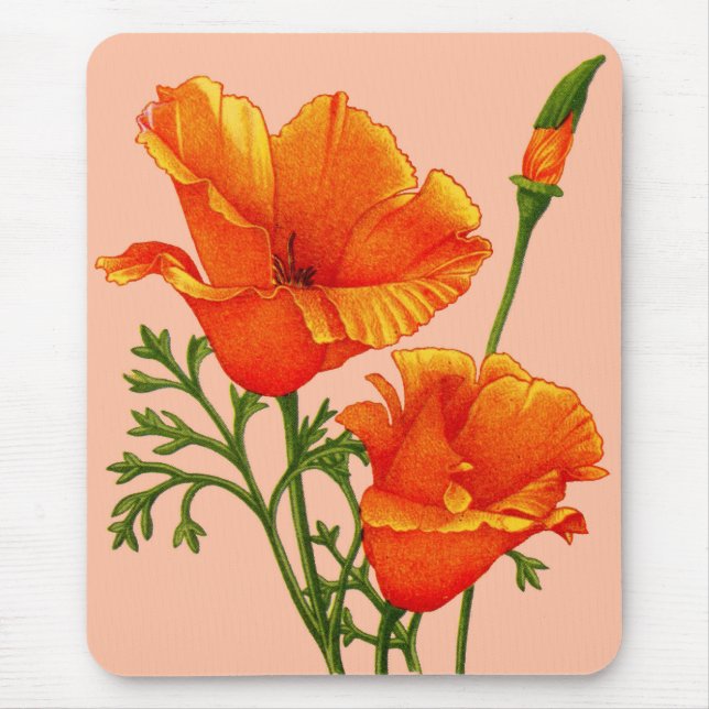 orange California poppy print Mouse Mat (Front)