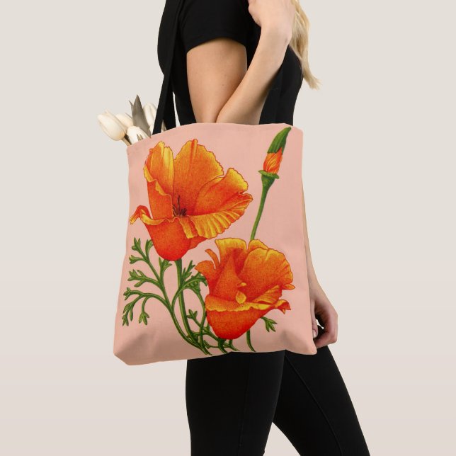orange California poppy print Tote Bag (Close Up)