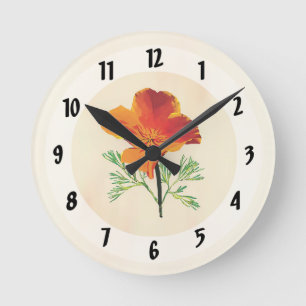 Orange California Poppy Round Clock
