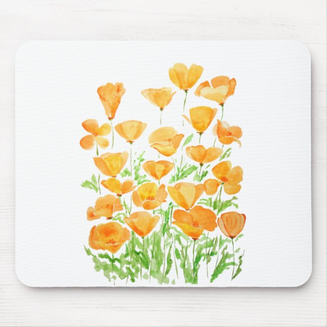 orange California poppy watercolor painting Mouse Mat (Front)