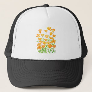 orange California poppy watercolor painting Trucker Hat