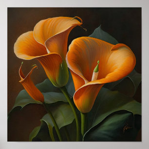 Orange Calla Lilies Lily Flower Art Print Poster