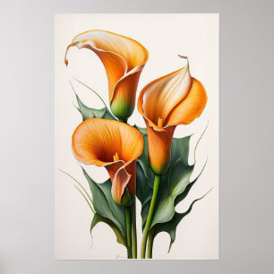 Orange Calla Lilies Lily Flower Art Print Poster