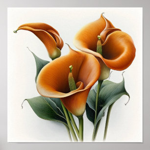 Orange Calla Lilies Lily Flower Art Print Poster