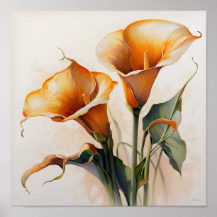 Orange Calla Lilies Lily Flower Art Print Poster