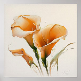 Orange Calla Lilies Lily Flower Art Print Poster
