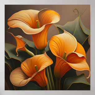Orange Calla Lilies Lily Flower Art Print Poster