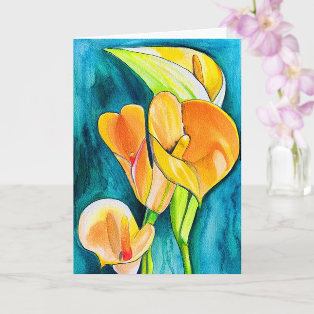 Orange Calla lily flower watercolor art Card (Orchid)
