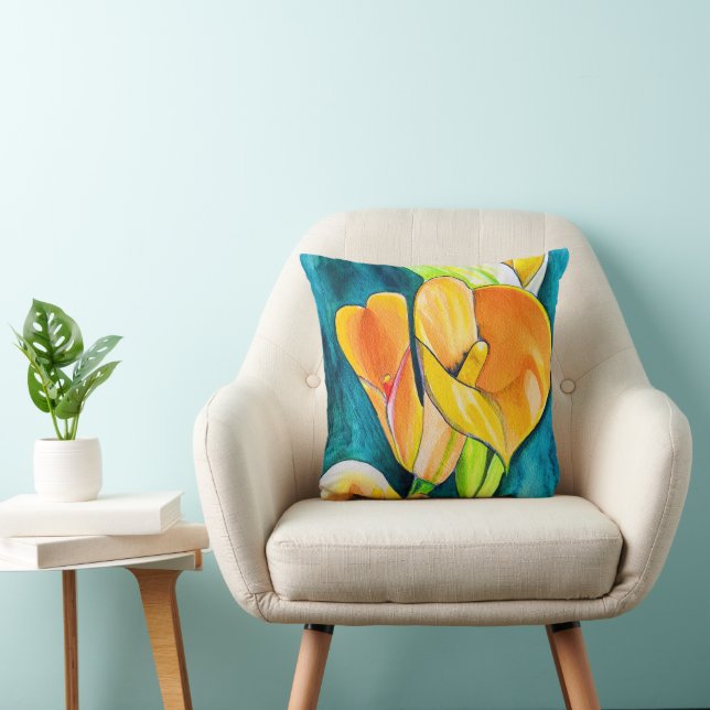 Orange Calla lily flower watercolor art Cushion (Chair)