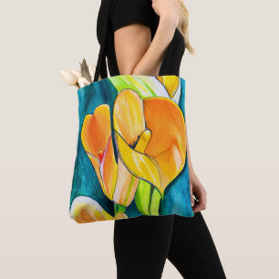 Orange Calla lily flower watercolor art Tote Bag