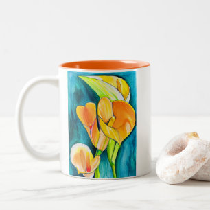 Orange Calla lily flower watercolor art Two-Tone Coffee Mug