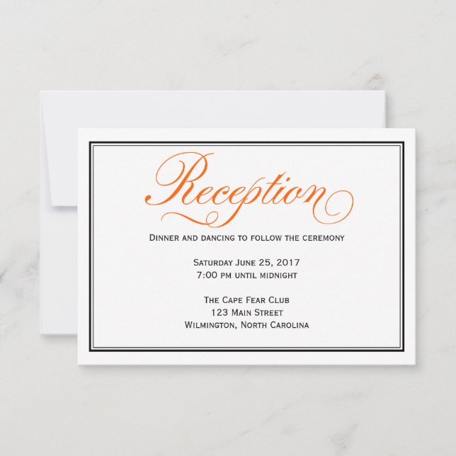 Orange Calligraphy Script Wedding Reception Card (Front)