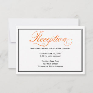 Orange Calligraphy Script Wedding Reception Card