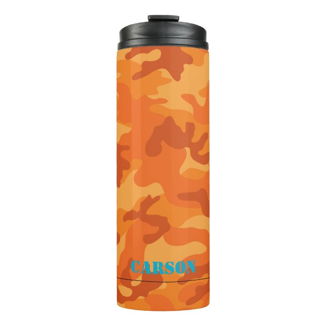 Orange Camo Blue NAME Sports Modern Travel Thermal Tumbler (Front)