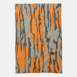 Orange Camo Bottomland Camo Pattern Tea Towel
