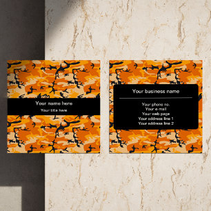 Orange Camo, Camouflage, Military, Army Square Business Card
