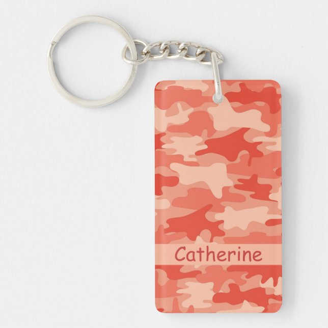Orange Camo Camouflage Name Personalised Key Ring (Front)