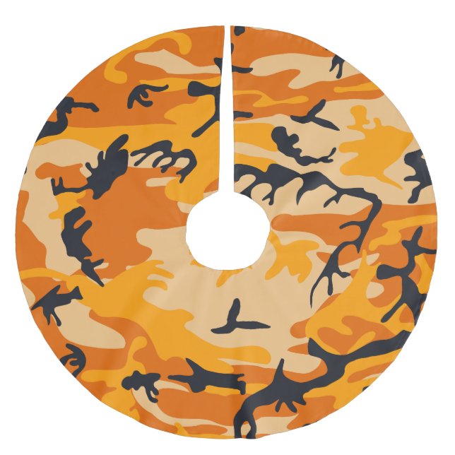 Orange Camouflage, Military, Army Brushed Polyester Tree Skirt (Front)