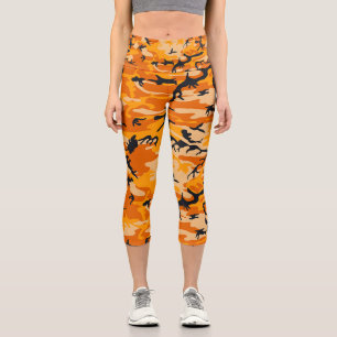 Orange Camouflage, Military, Army Capri Leggings
