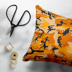 Orange Camouflage, Military, Army Decorative Cushion