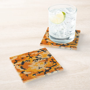 Orange Camouflage, Military, Army Glass Coaster