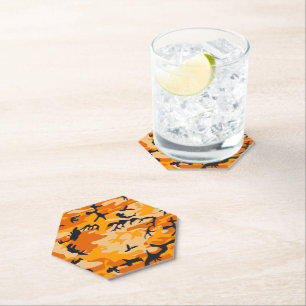 Orange Camouflage, Military, Army Paper Coaster