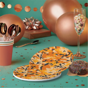 Orange Camouflage, Military, Army Paper Plate