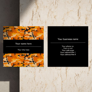 Orange Camouflage, Military, Army Square Business Card