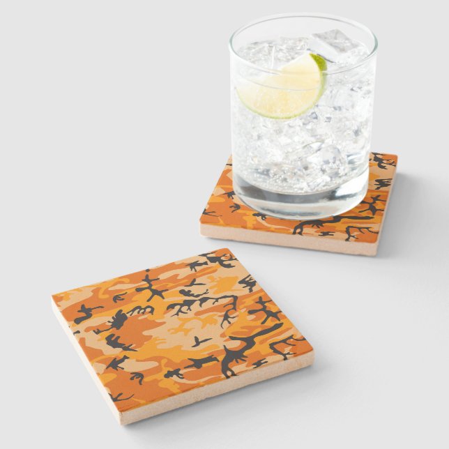 Orange Camouflage, Military, Army Stone Coaster (Side)