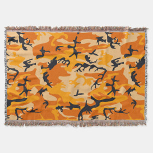Orange Camouflage, Military, Army Throw Blanket