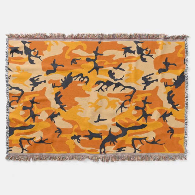 Orange Camouflage, Military, Army Throw Blanket (Front)