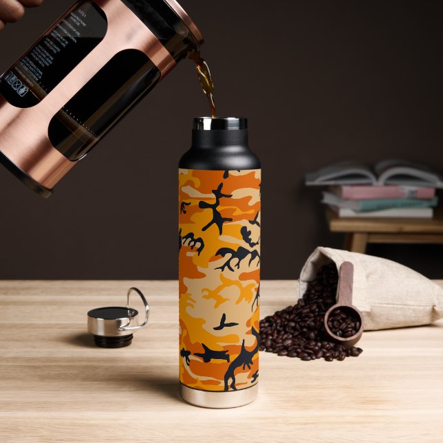 Orange Camouflage, Military, Army Water Bottle (Coffee)
