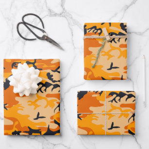 Orange Camouflage, Military, Army Wrapping Paper Sheet