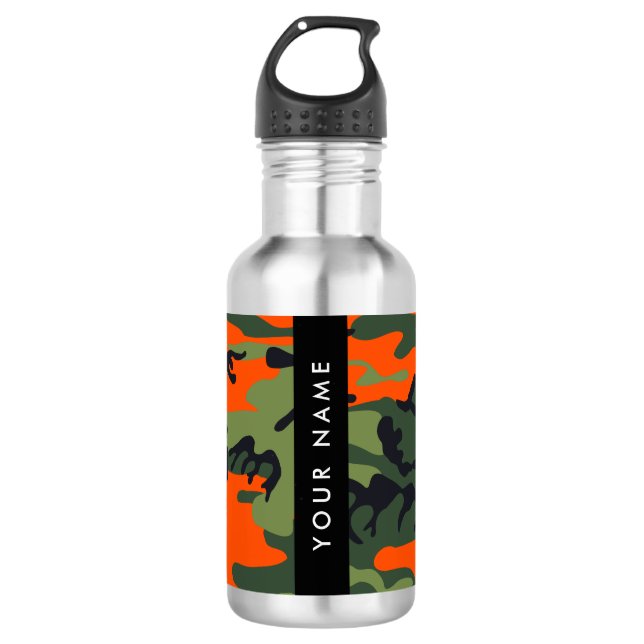 Orange Camouflage Pattern, Your name, Personalise 532 Ml Water Bottle (Front)