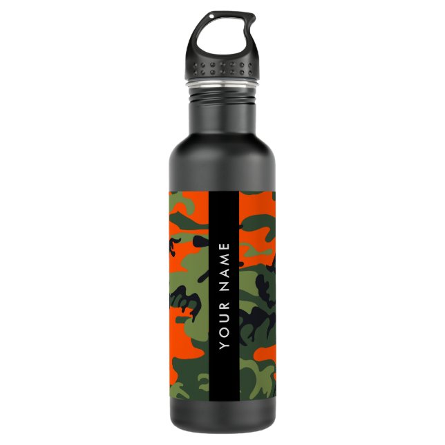 Orange Camouflage Pattern, Your name, Personalise 710 Ml Water Bottle (Front)