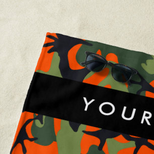 Orange Camouflage Pattern, Your name, Personalise Beach Towel