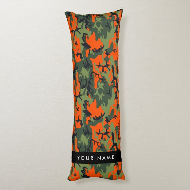 Orange Camouflage Pattern, Your name, Personalise Body Cushion (Back (Vertical))