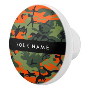 Orange Camouflage Pattern, Your name, Personalise Ceramic Knob