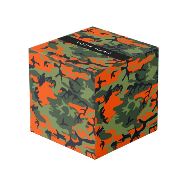 Orange Camouflage Pattern, Your name, Personalise Cube (Front Angled)
