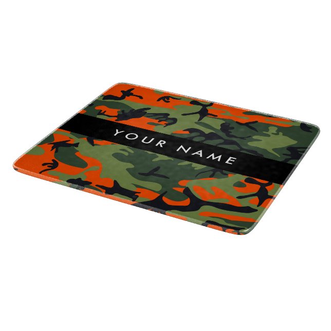 Orange Camouflage Pattern, Your name, Personalise Cutting Board (Corner)