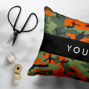 Orange Camouflage Pattern, Your name, Personalise Decorative Cushion