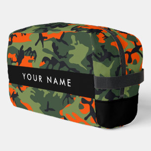 Orange Camouflage Pattern, Your name, Personalise Dopp Kit