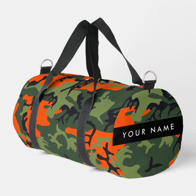 Orange Camouflage Pattern, Your name, Personalise Duffle Bag (Left Corner)