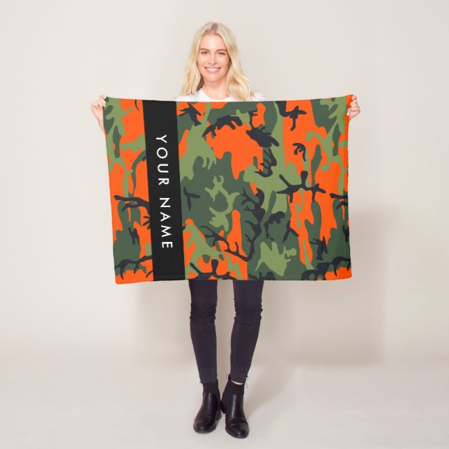 Orange Camouflage Pattern, Your name, Personalise Fleece Blanket (In Situ)