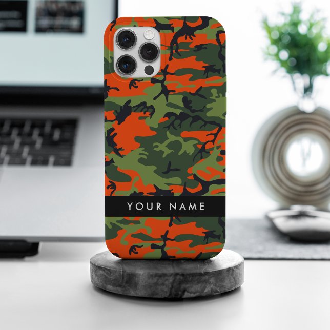 Orange Camouflage Pattern, Your name, Personalise iPhone Case (Creator Uploaded)
